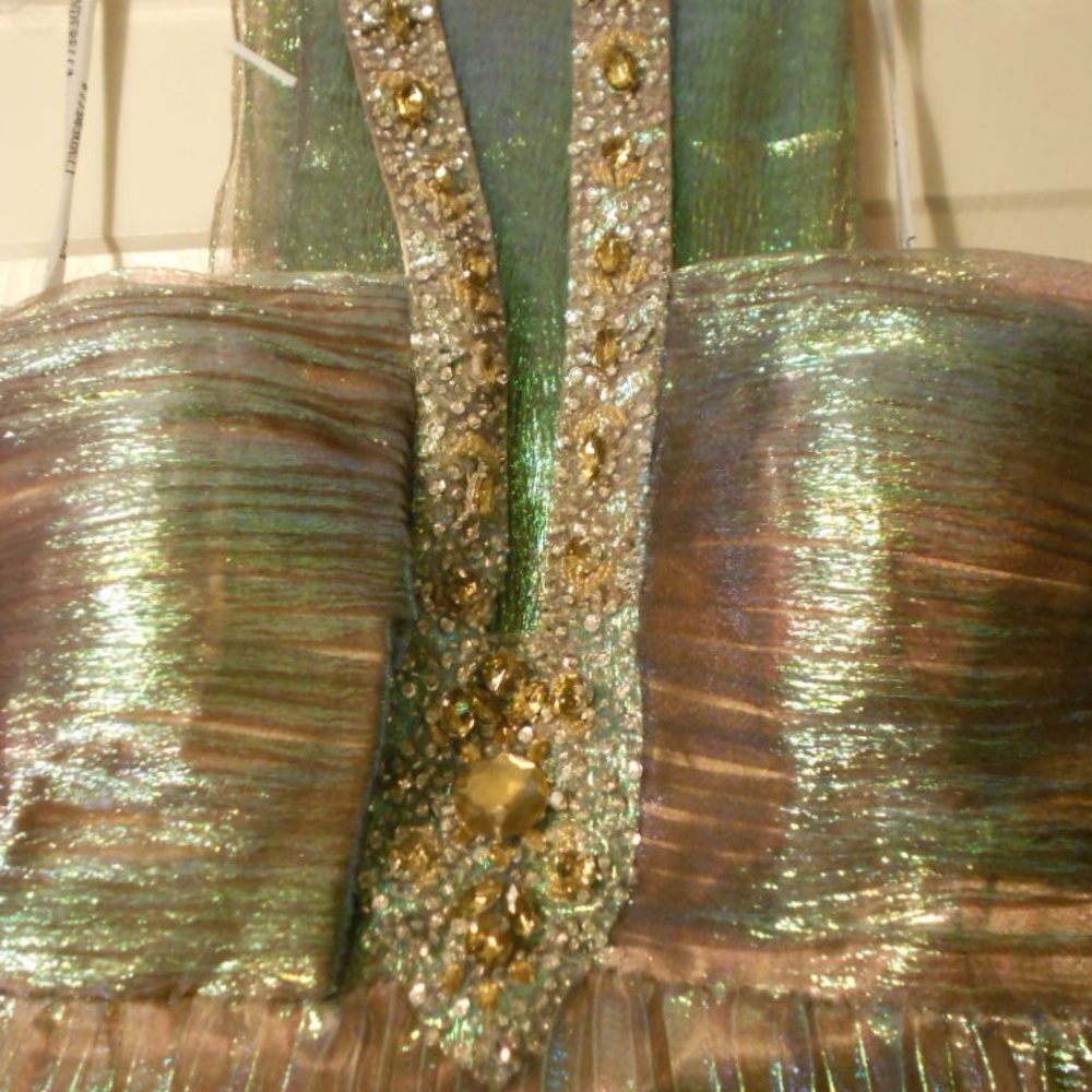 Green Iridescent  Gown Jeweled Halter, NWT